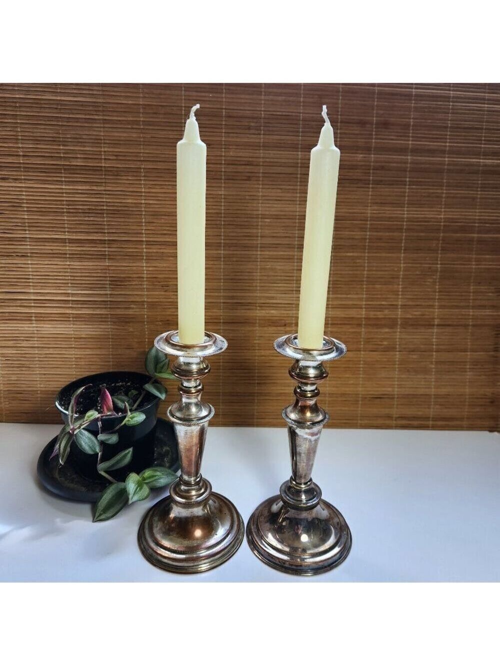Vintage Silver Tone Candlesticks Pair 8" Taper Candle Holders Hallmarked Patina